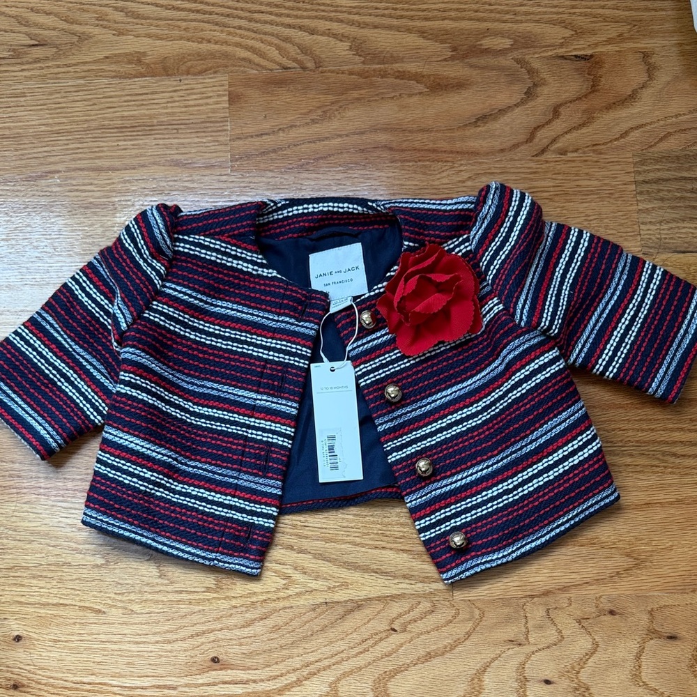 Janie and Jack Striped Blazer with Red Floral Accent